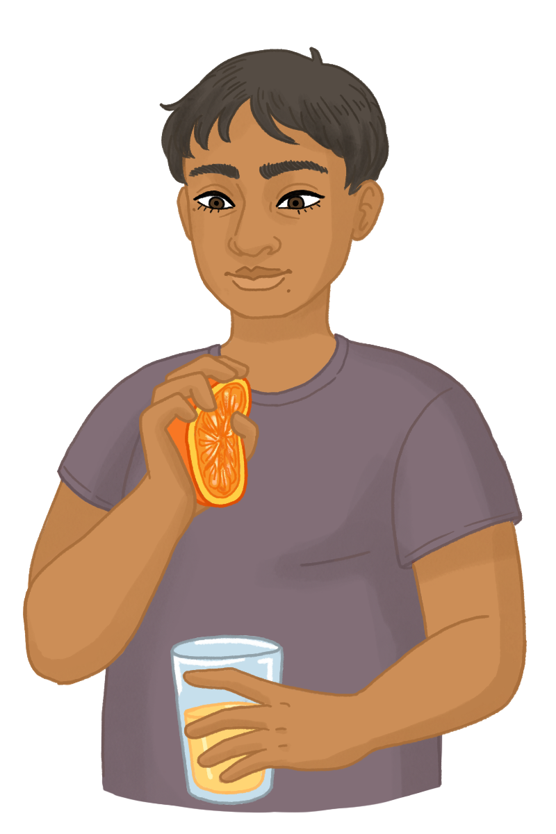 Animation of Nelson squeezing an orange